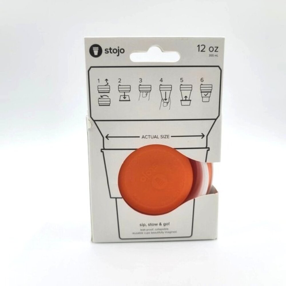 Lot of 4 Stojo Collapsible Cup 12 oz Orange White Portable Travel Tea Coffee NEW - Picture 9 of 10